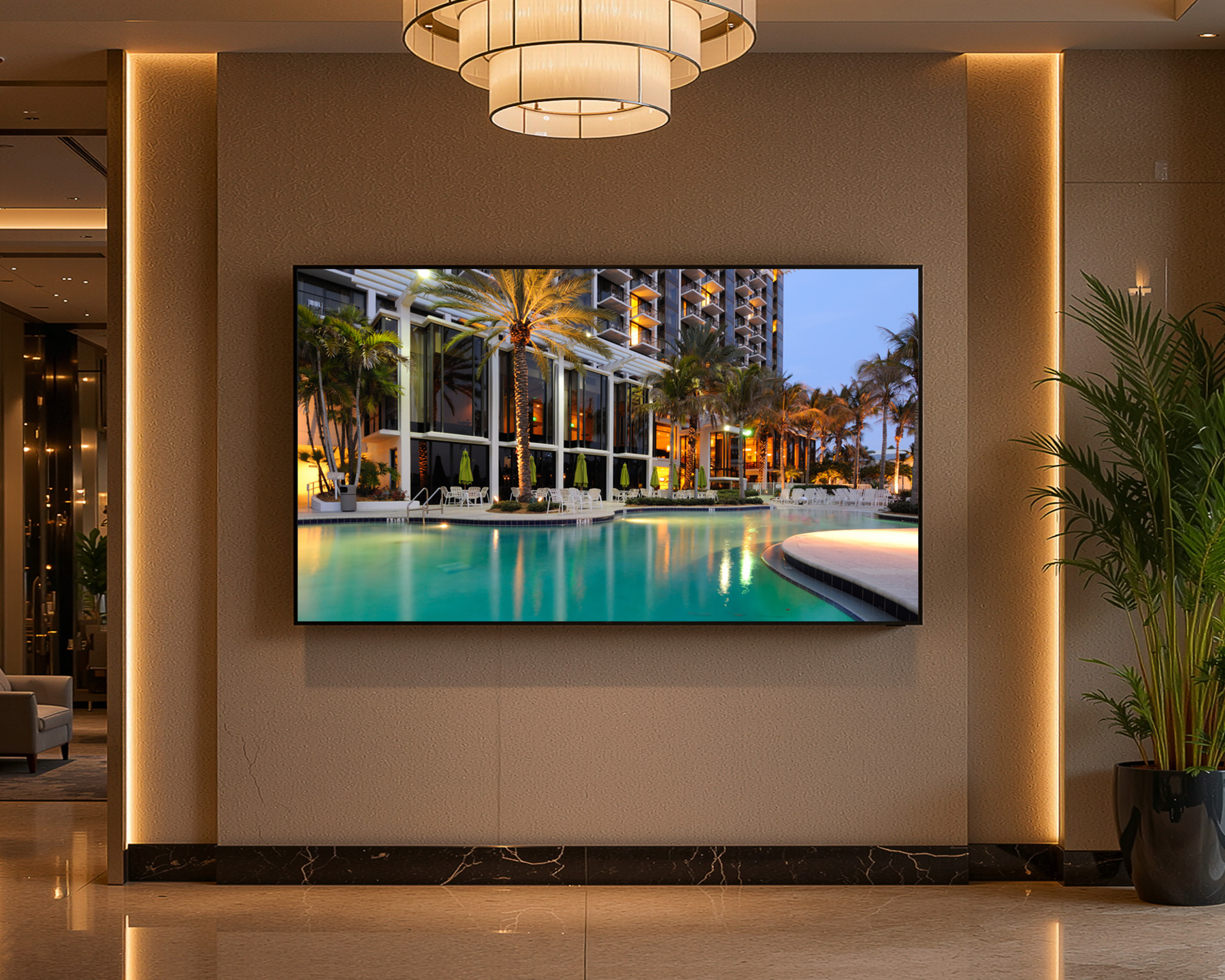 Commercial screens in hotel lobby