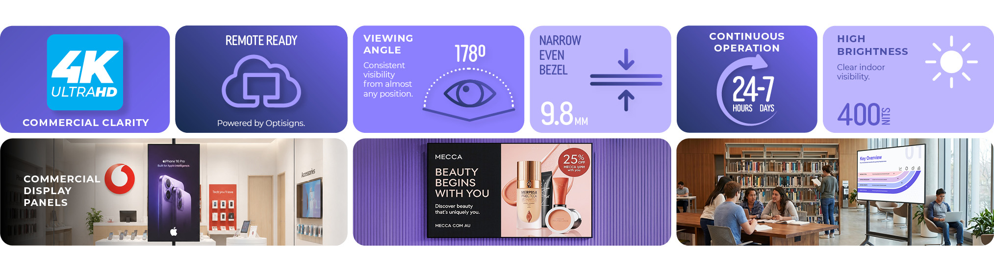 Commercial display screens feature tiles