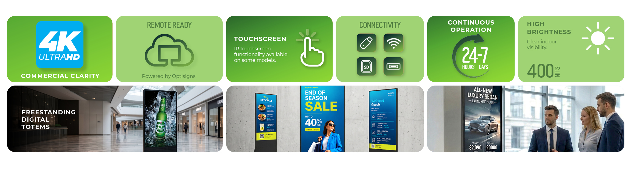 Freestanding digital display feature tiles