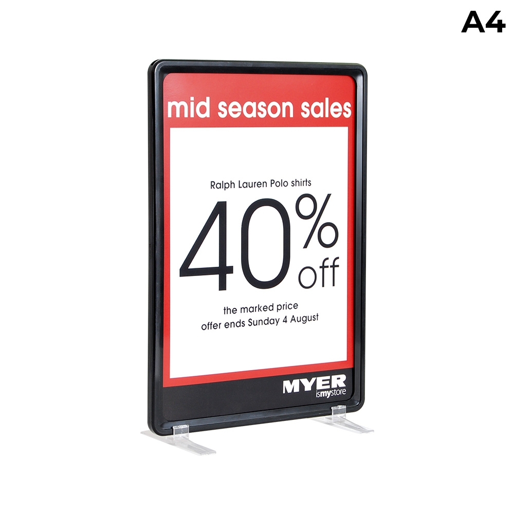 A4 Retail Price Sign with Plastic Feet and Black Frame